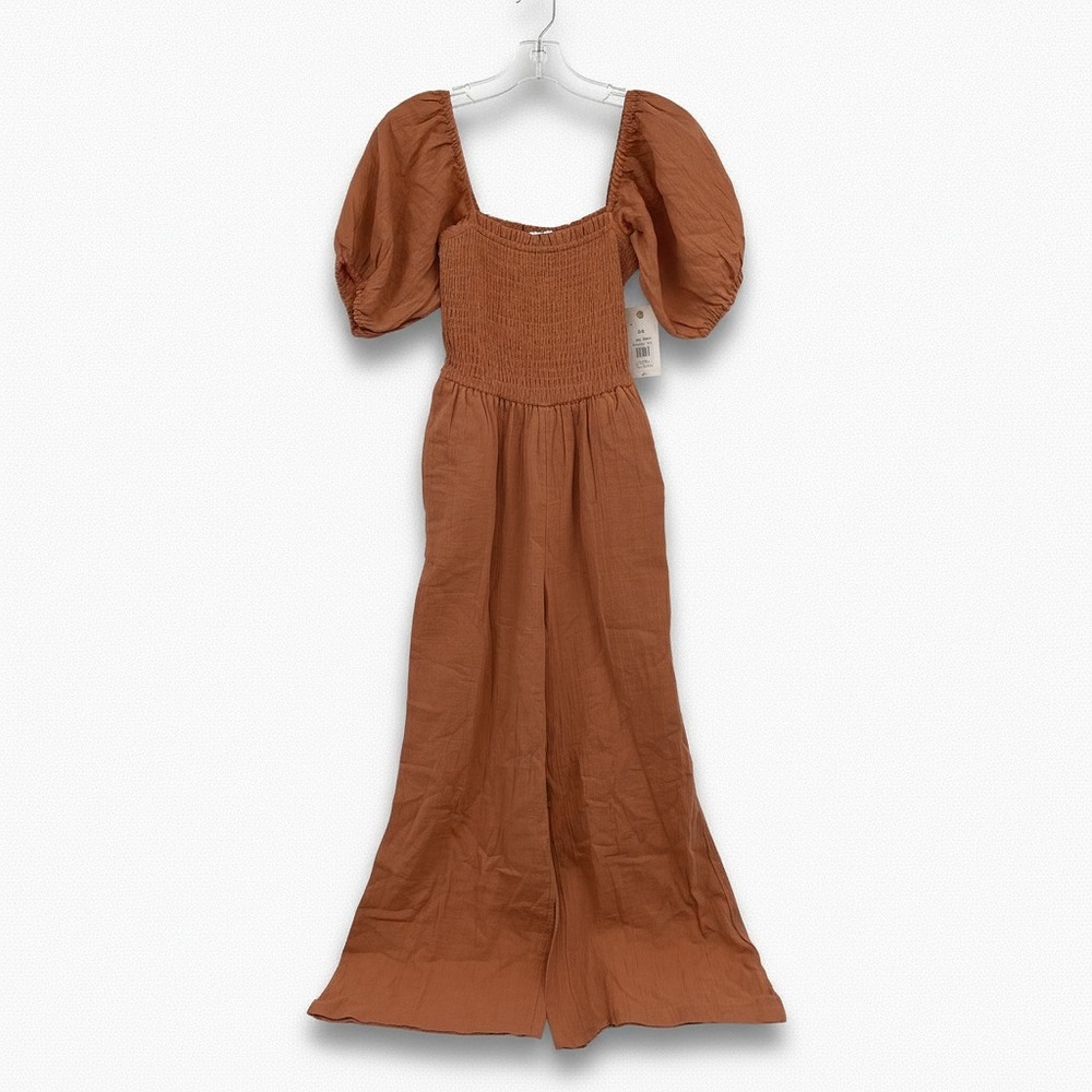 Billabong Brown Puff Sleeve Jumpsuit One-Piece | Womens XS